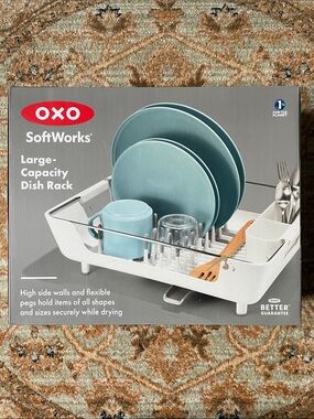 OXO White Dish Rack with Stainless Accents